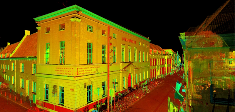Ongekleurde pointcloud gemaakt door laserscanners van Huis73 in Den Bosch.